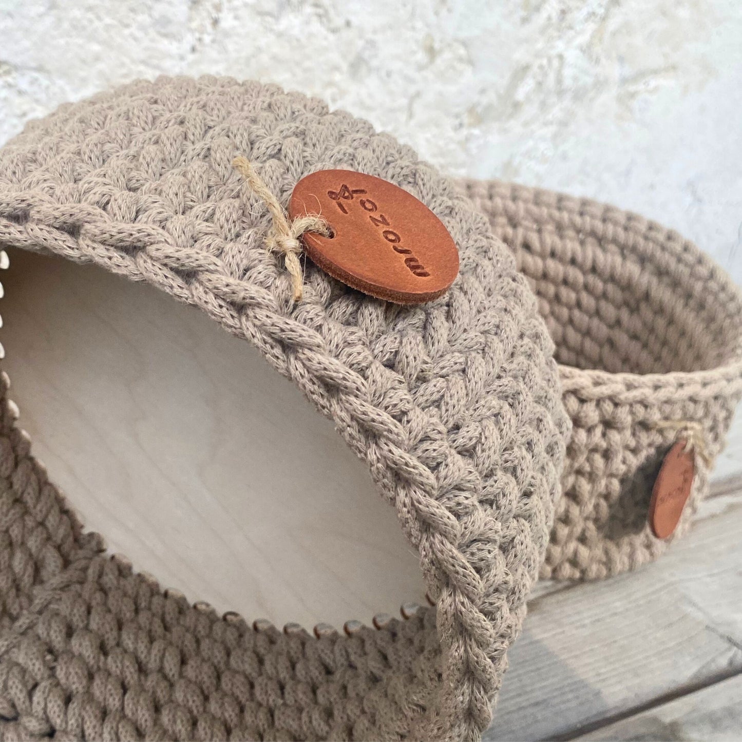Beige Crochet Basket - Recycled Rope Basket - Boho Decor Basket