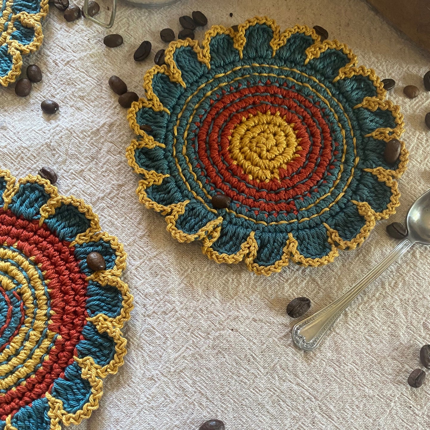 Crochet Mandala Coaster Set of 4 – Hand Embroidered