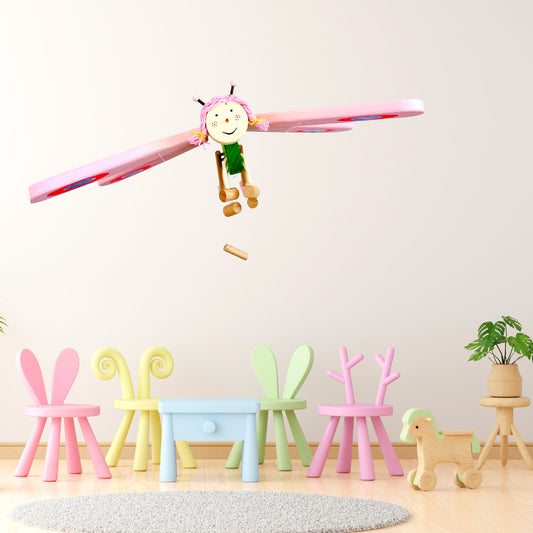 Pink Butterfly Flying Wooden Mobile - Baby Girl Nursery Decor