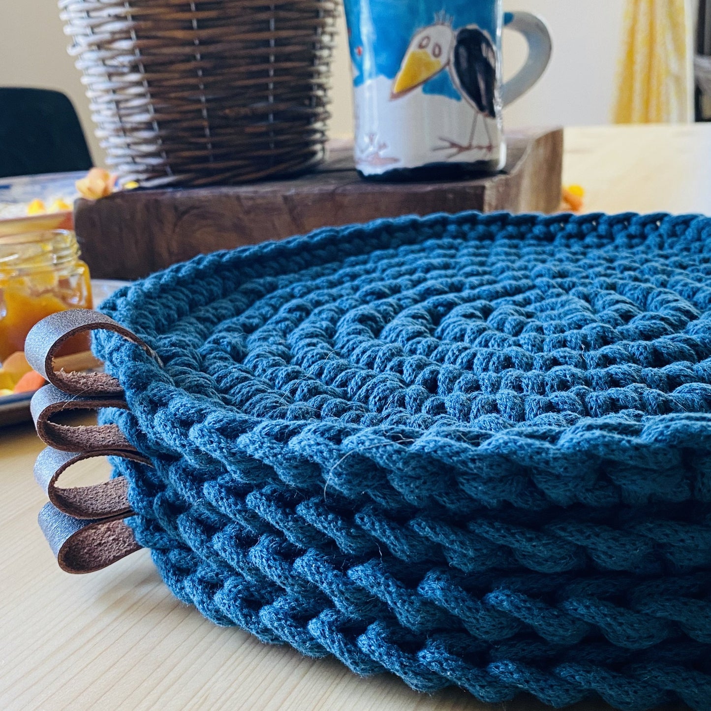 crocheted blue place mats