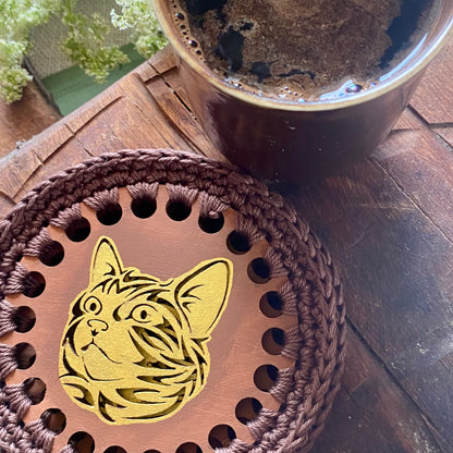 Wooden Gold Cat Coaster