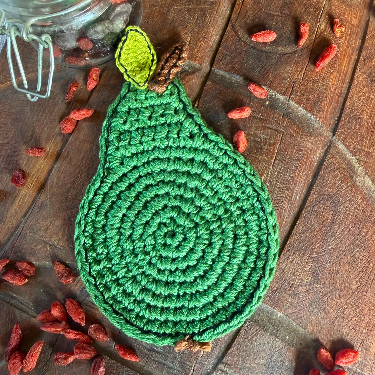 Green Crochet Pear Coasters – Set of 4