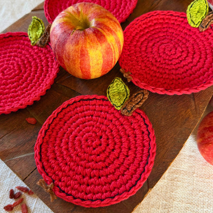 Red Crochet Apple Coasters – Set of 4