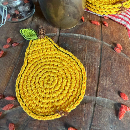 Yellow Crochet Pear Coasters – Set of 4