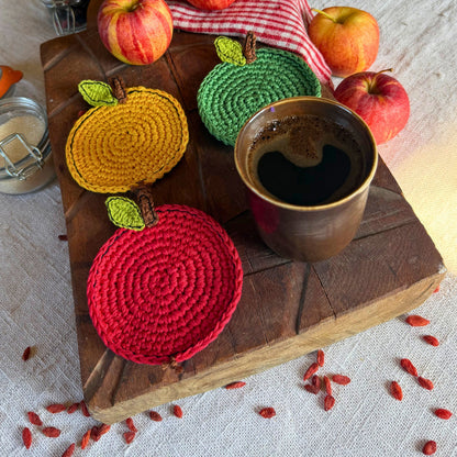 Red Crochet Apple Coasters – Set of 4