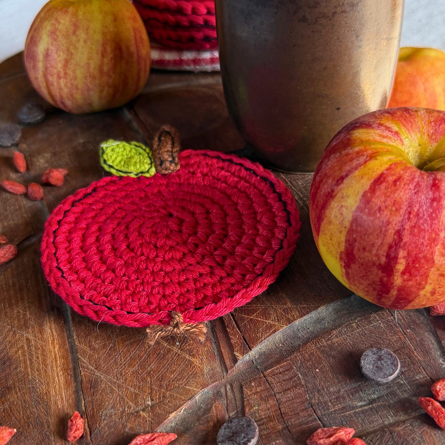 Red Crochet Apple Coasters – Set of 4