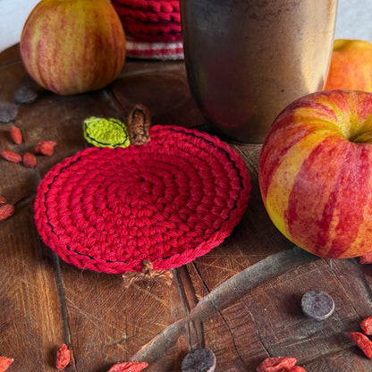 Red Crochet Apple Coasters – Set of 4