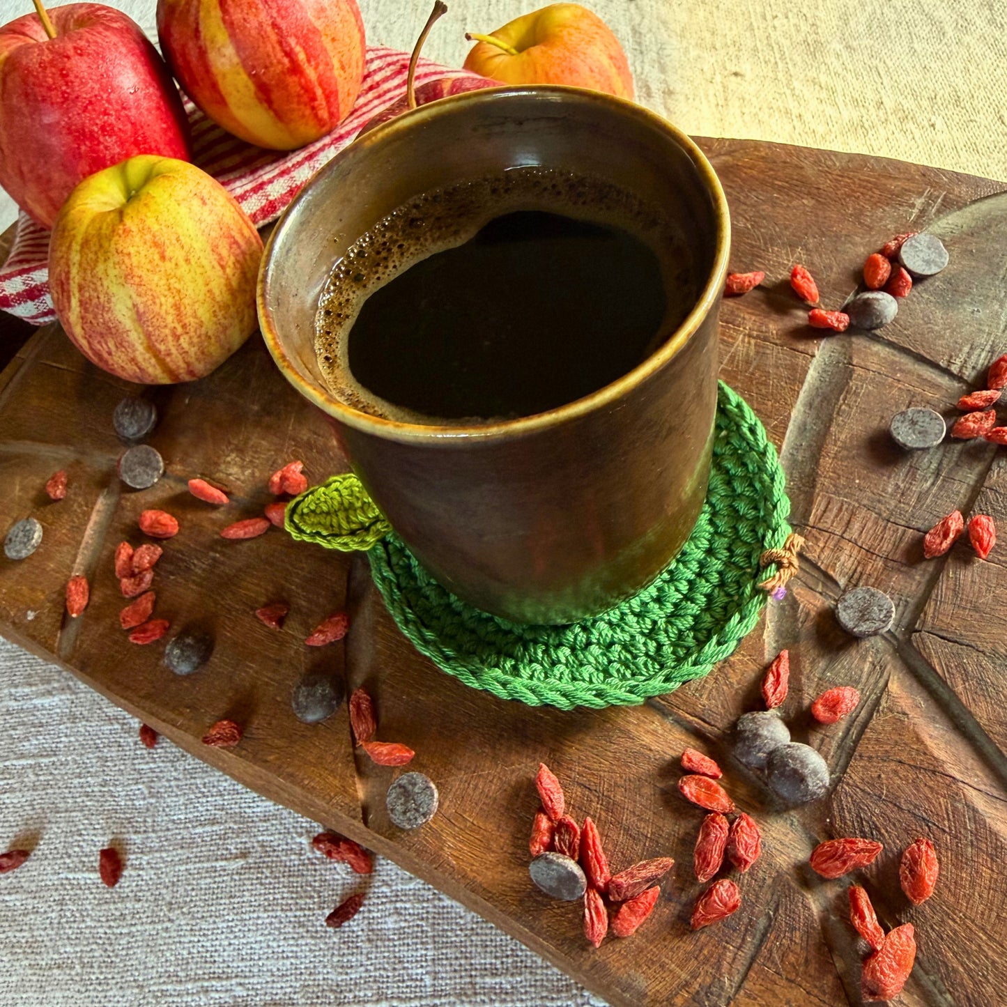 Green Crochet Apple Coasters – Set of 4