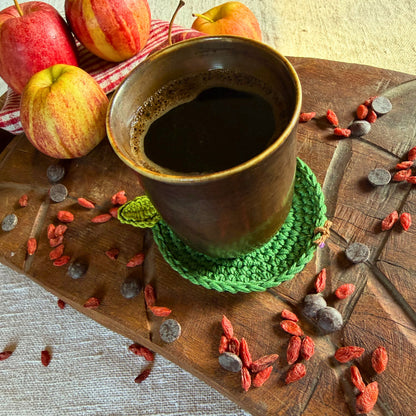 Green Crochet Apple Coasters – Set of 4