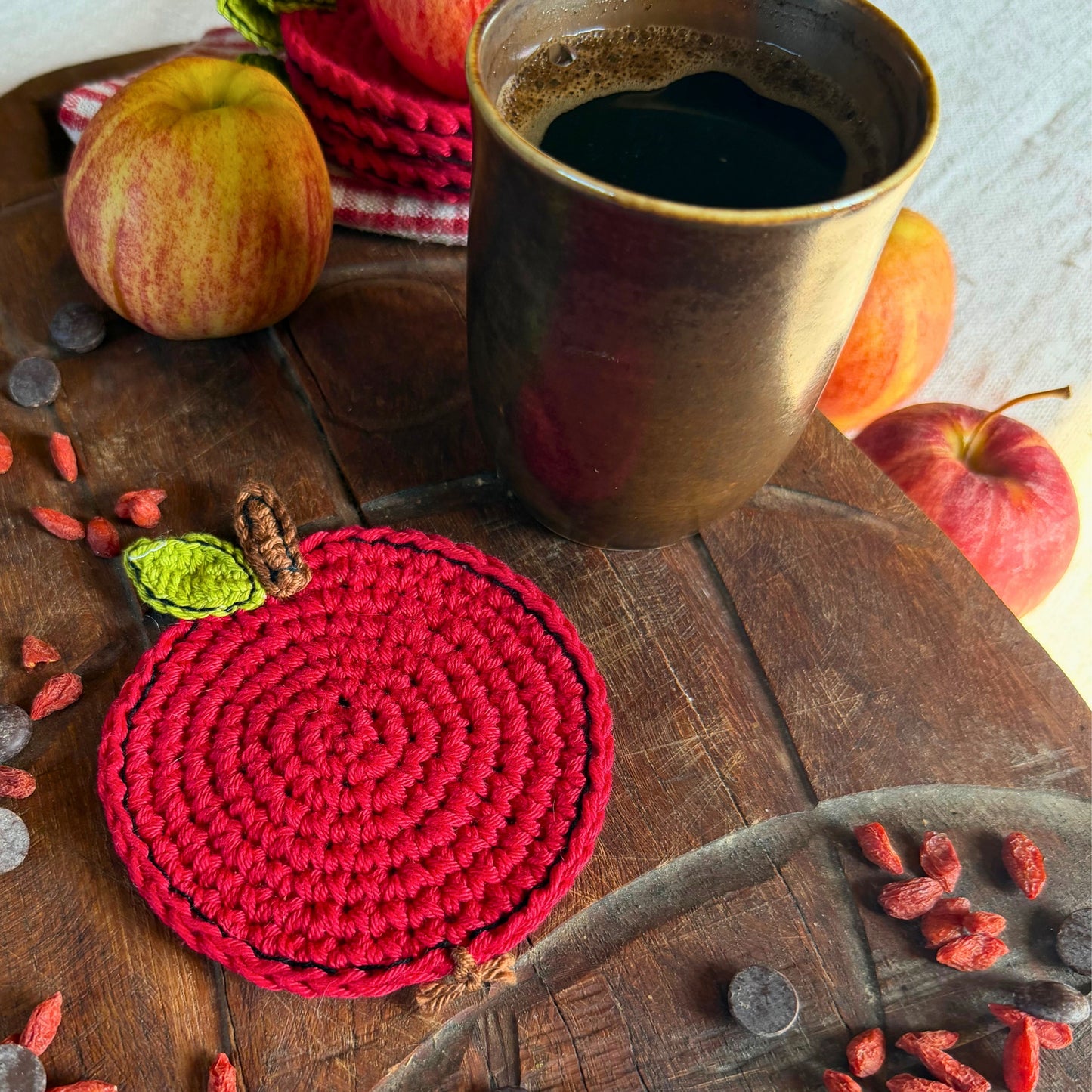 Red Crochet Apple Coasters – Set of 4