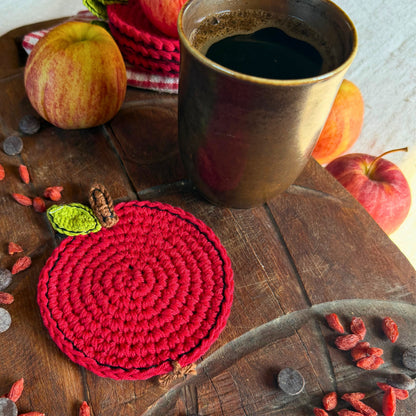 Red Crochet Apple Coasters – Set of 4