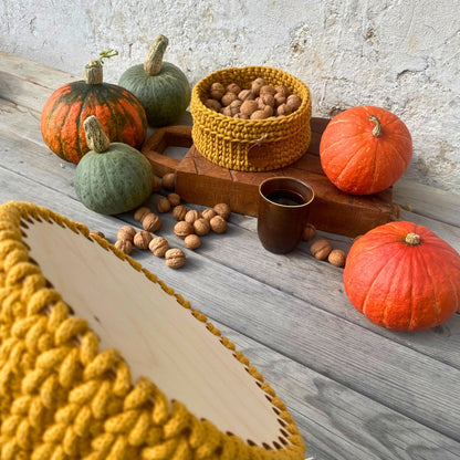 Crochet basket mustard yellow