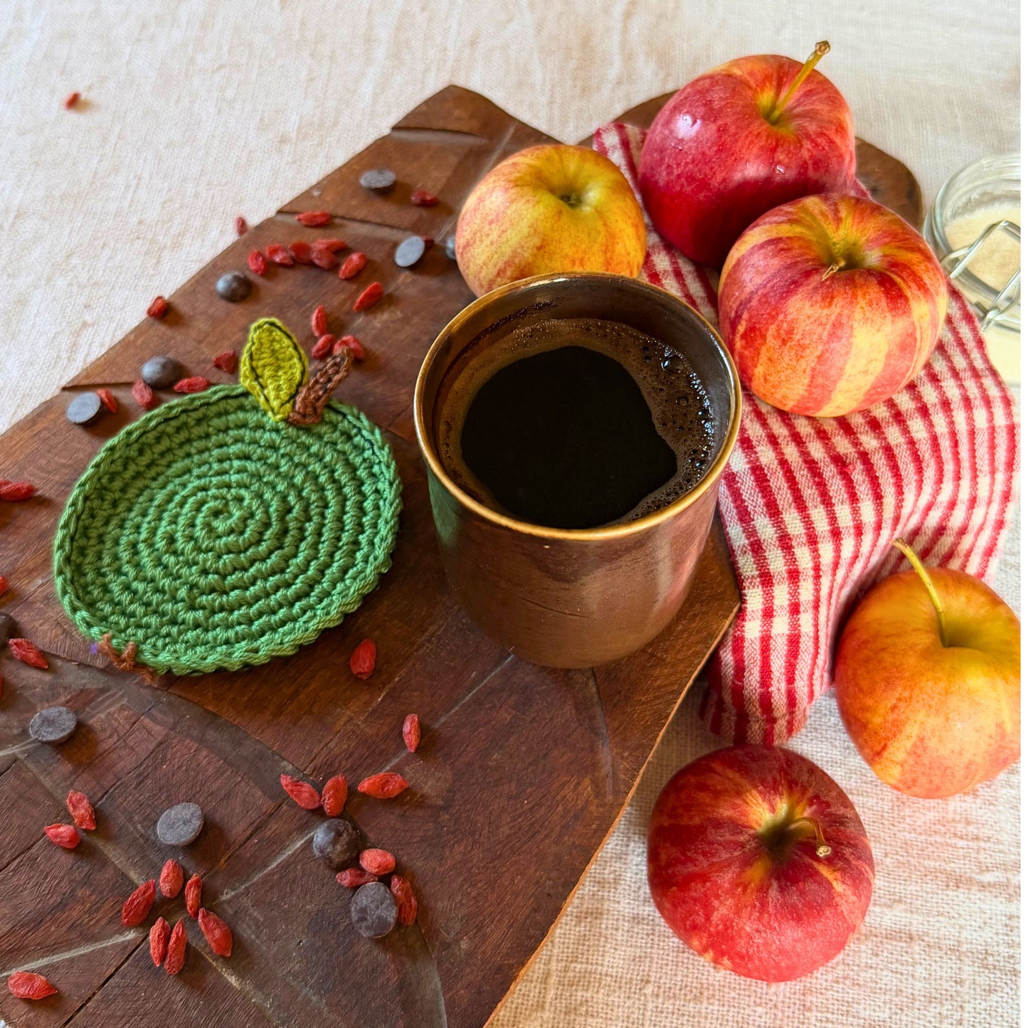 Green Crochet Apple Coasters – Set of 4