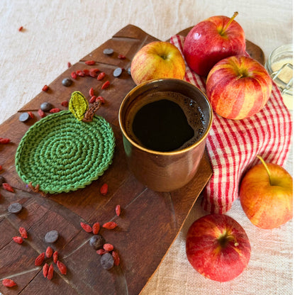 Green Crochet Apple Coasters – Set of 4