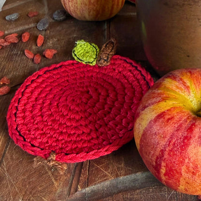 Red Crochet Apple Coasters – Set of 4