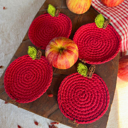 Red Crochet Apple Coasters – Set of 4
