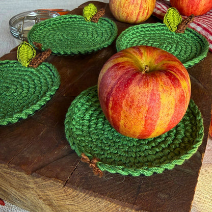 Green Crochet Apple Coasters – Set of 4