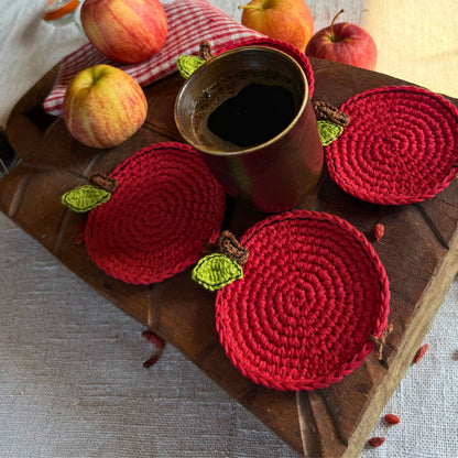 Red Crochet Apple Coasters – Set of 4