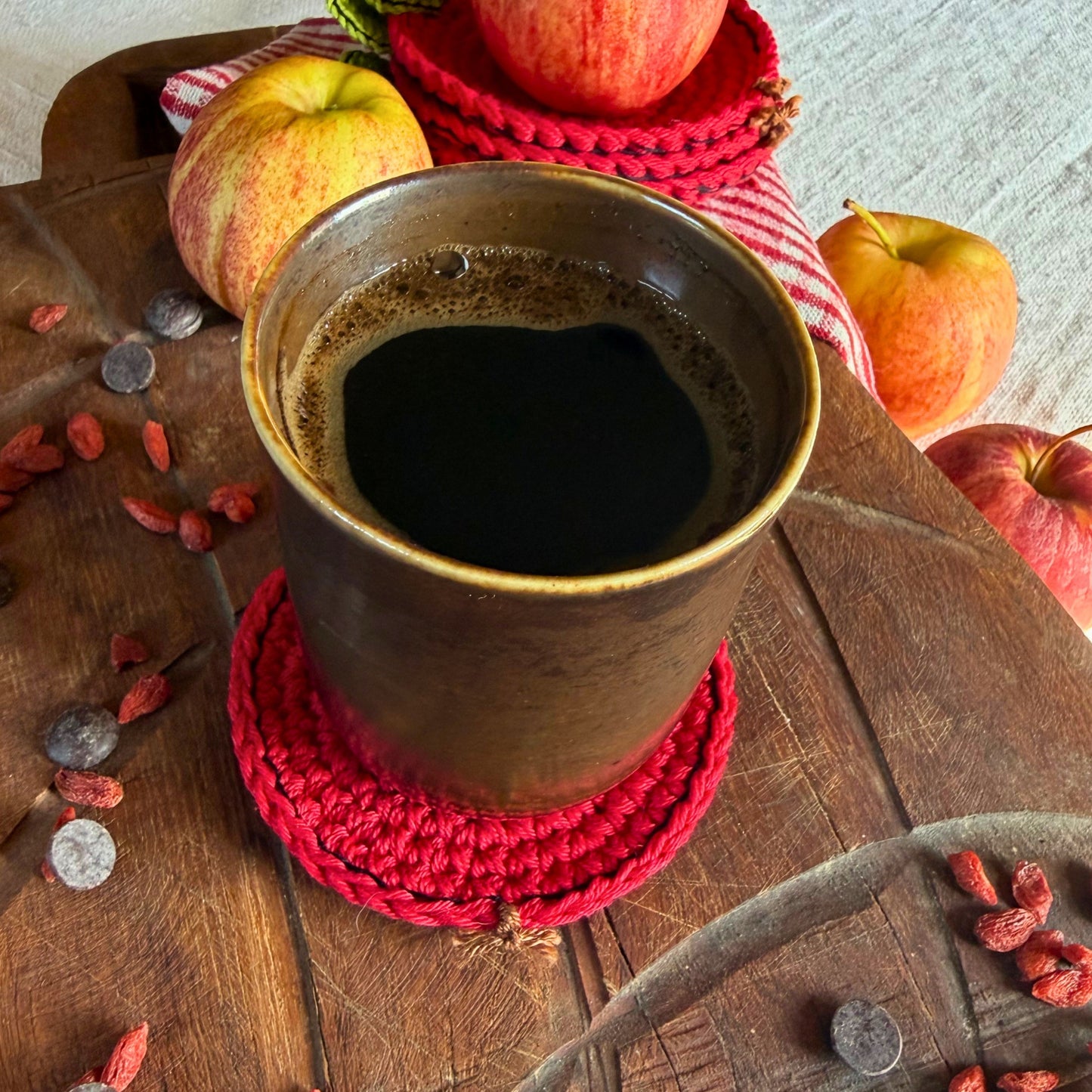 Red Crochet Apple Coasters – Set of 4