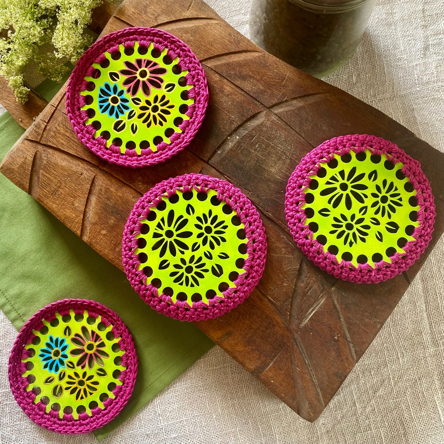 Set of four flower coasters