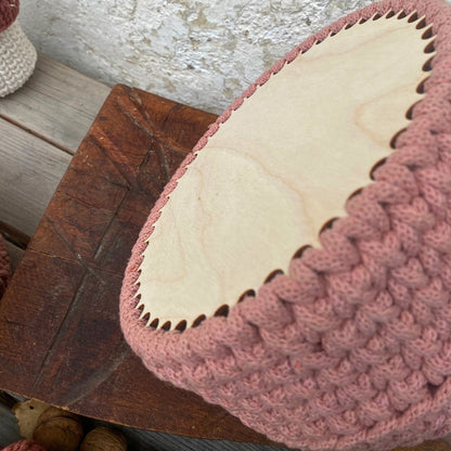 Vintage Pink Crochet Basket - Recycled Cotton Rope Basket - Storage Basket