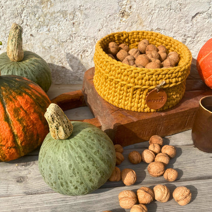 Crochet basket mustard yellow