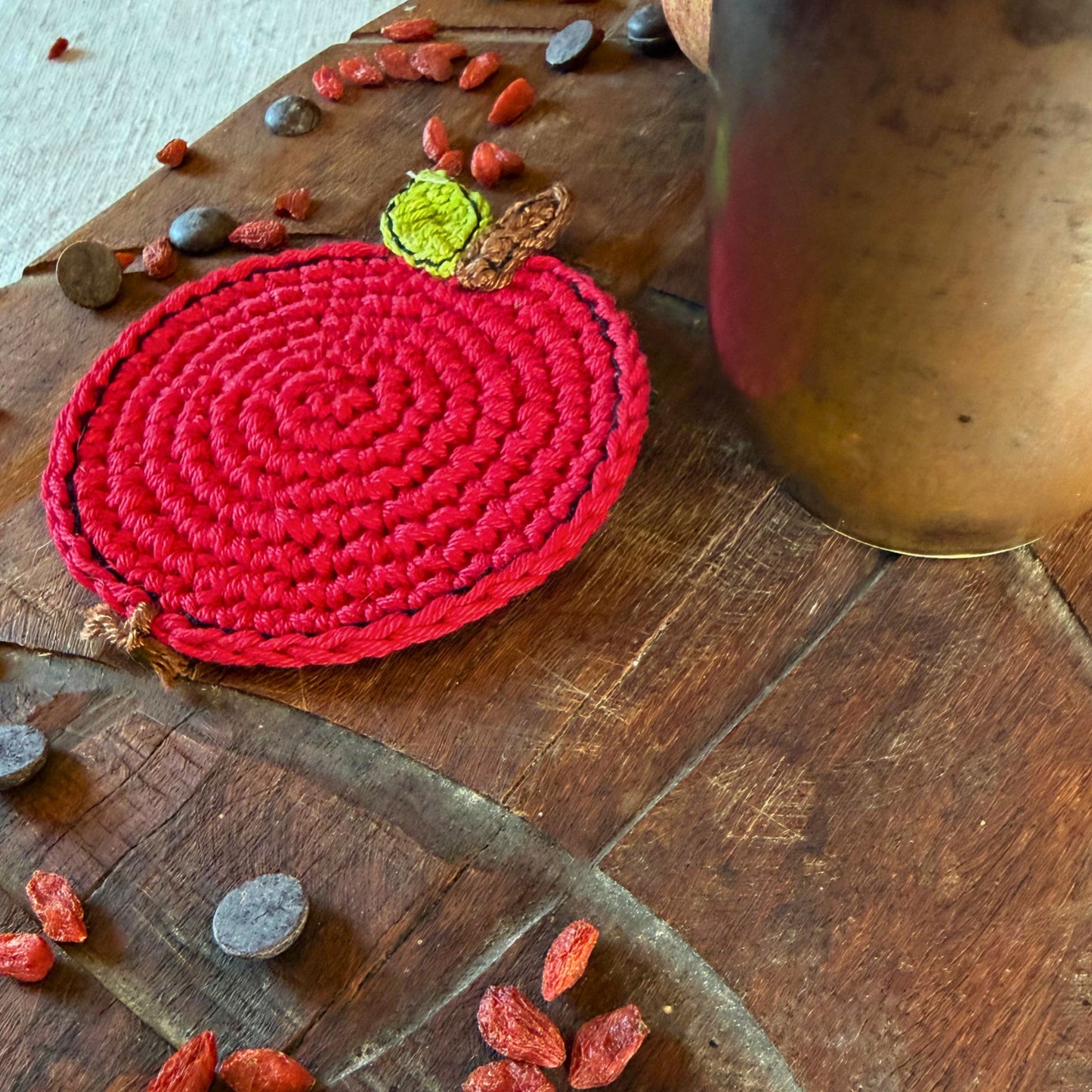 Red Crochet Apple Coasters – Set of 4