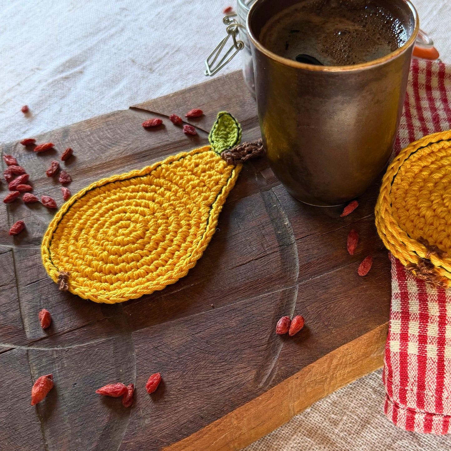 Yellow Crochet Pear Coasters – Set of 4