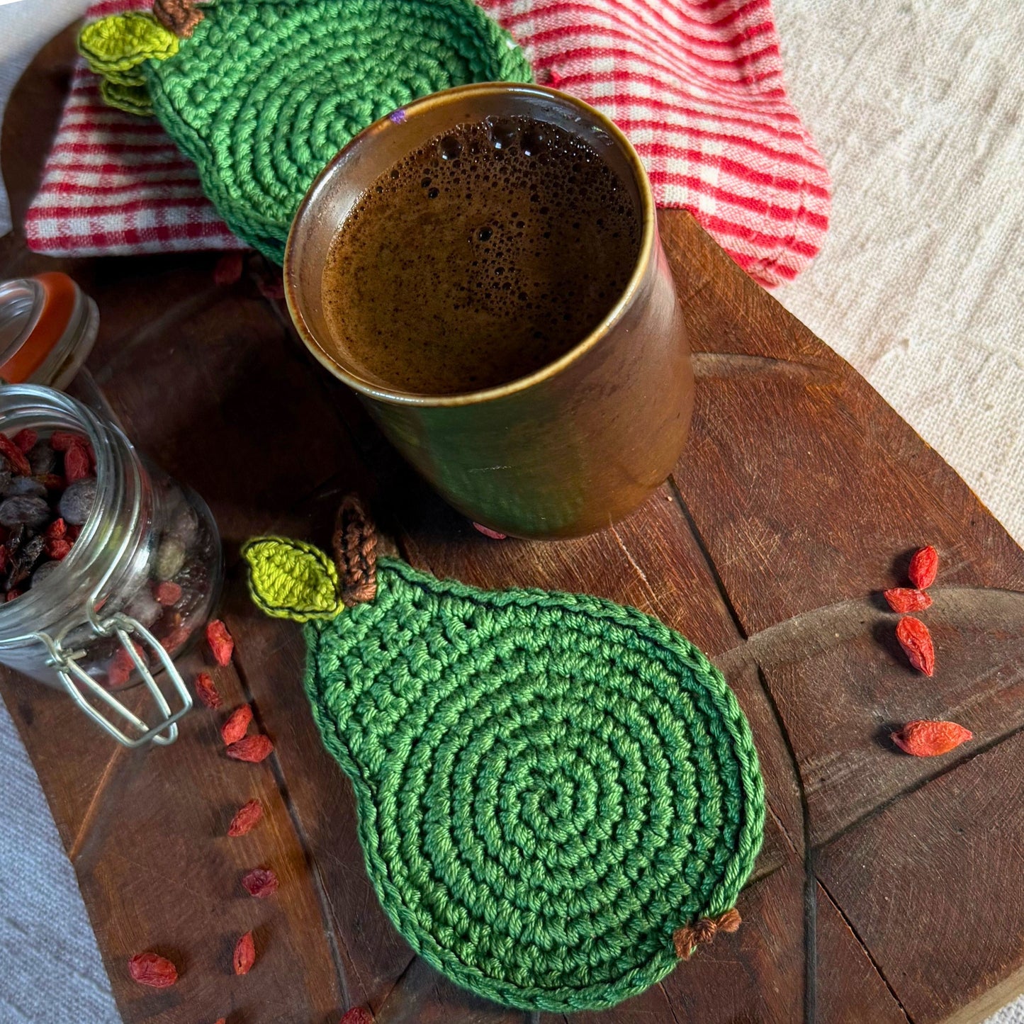 Green Crochet Pear Coasters – Set of 4
