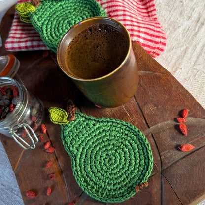Green Crochet Pear Coasters – Set of 4