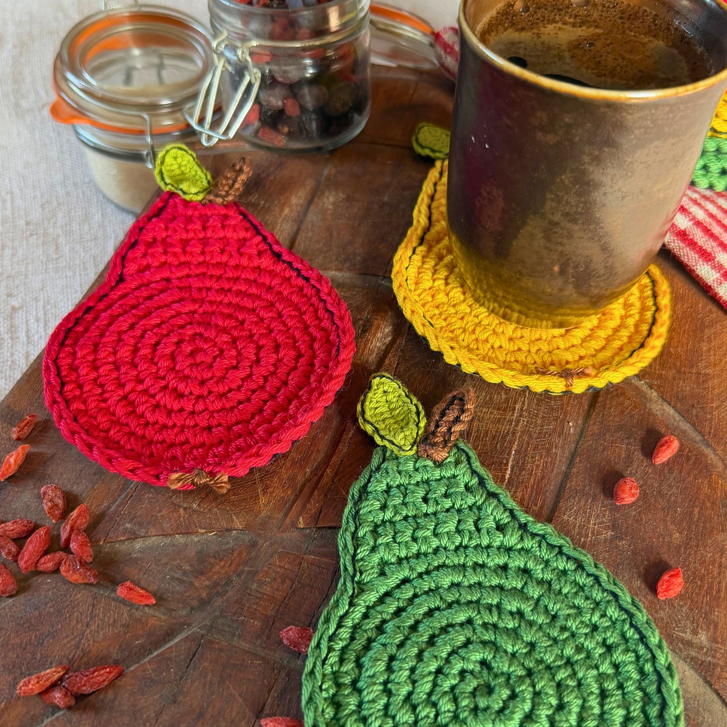 Green Crochet Pear Coasters – Set of 4