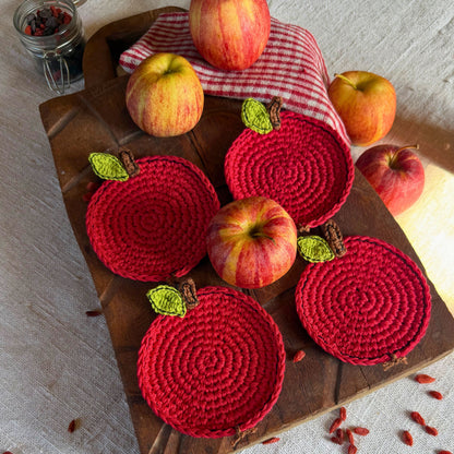 Red Crochet Apple Coasters – Set of 4