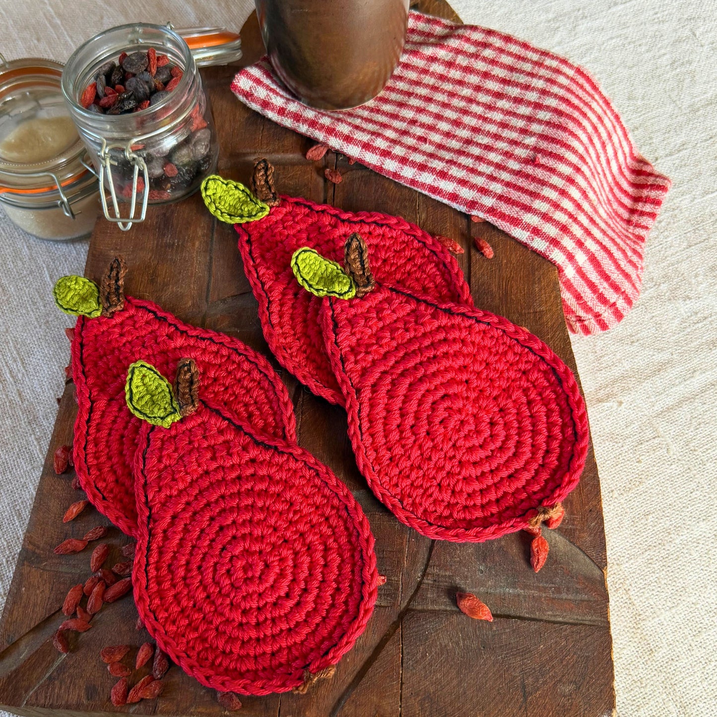 Red Crochet Pear Coasters – Set of 4