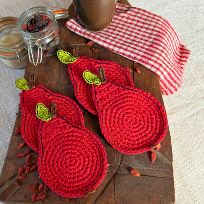 Red Crochet Pear Coasters – Set of 4