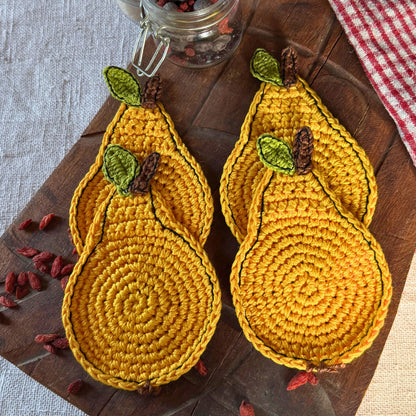 Yellow Crochet Pear Coasters – Set of 4