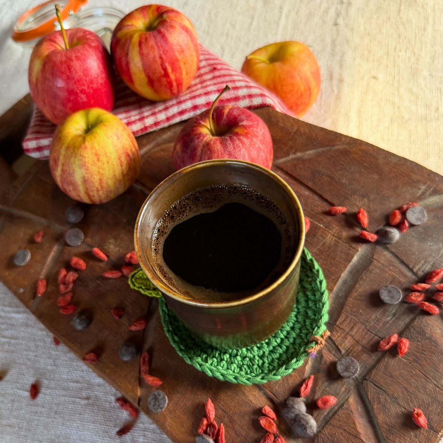 Green Crochet Apple Coasters – Set of 4