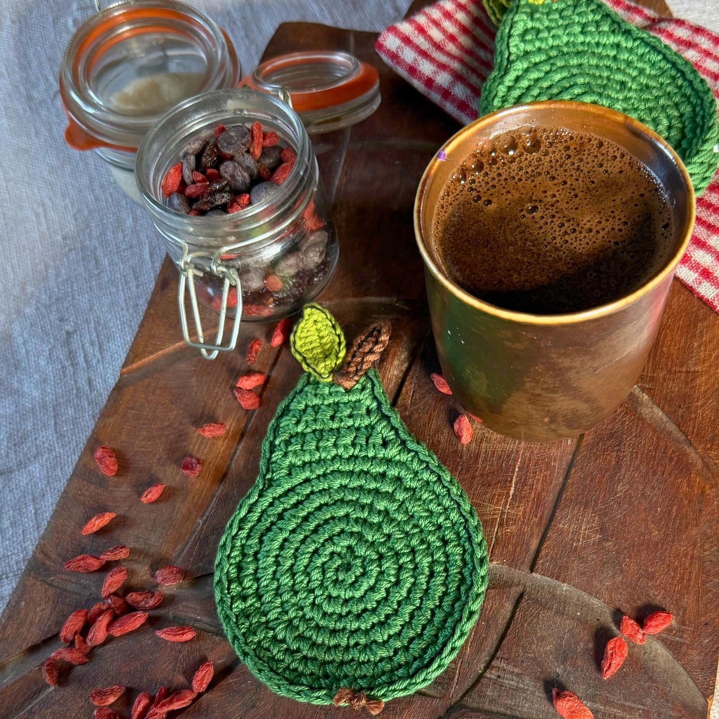 Green Crochet Pear Coasters – Set of 4