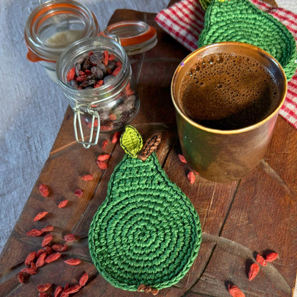 Green Crochet Pear Coasters – Set of 4
