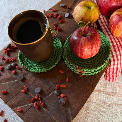 Green Crochet Apple Coasters – Set of 4