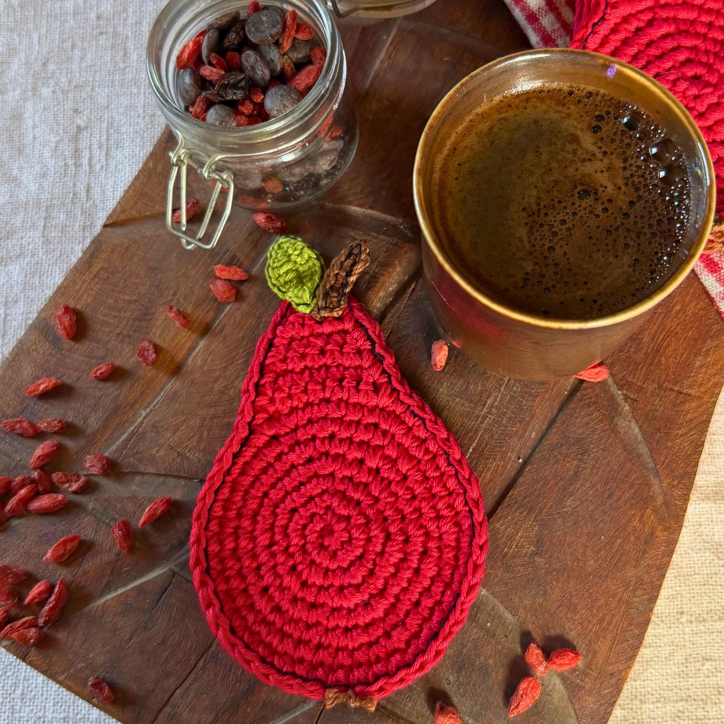 Red Crochet Pear Coasters – Set of 4