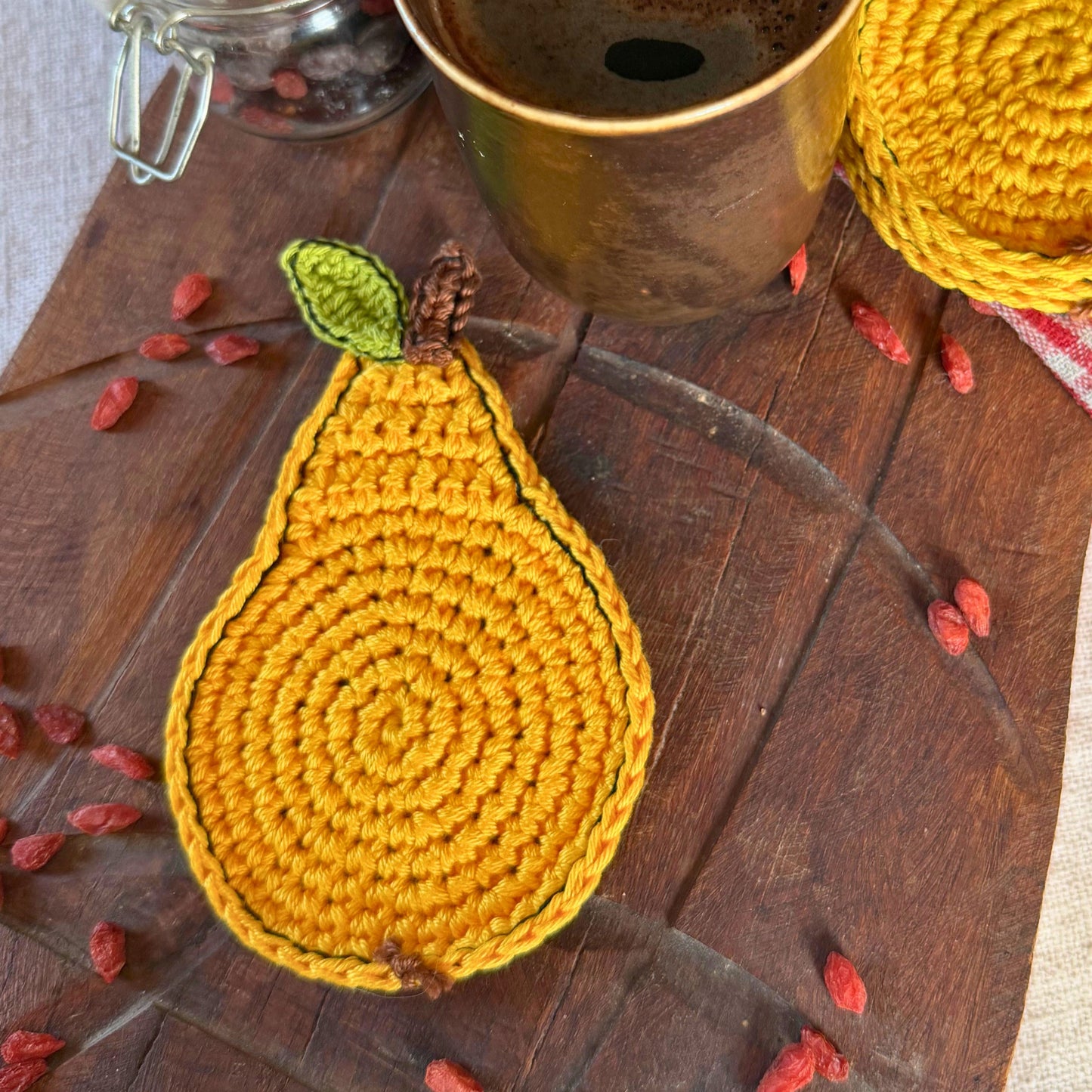 Yellow Crochet Pear Coasters – Set of 4