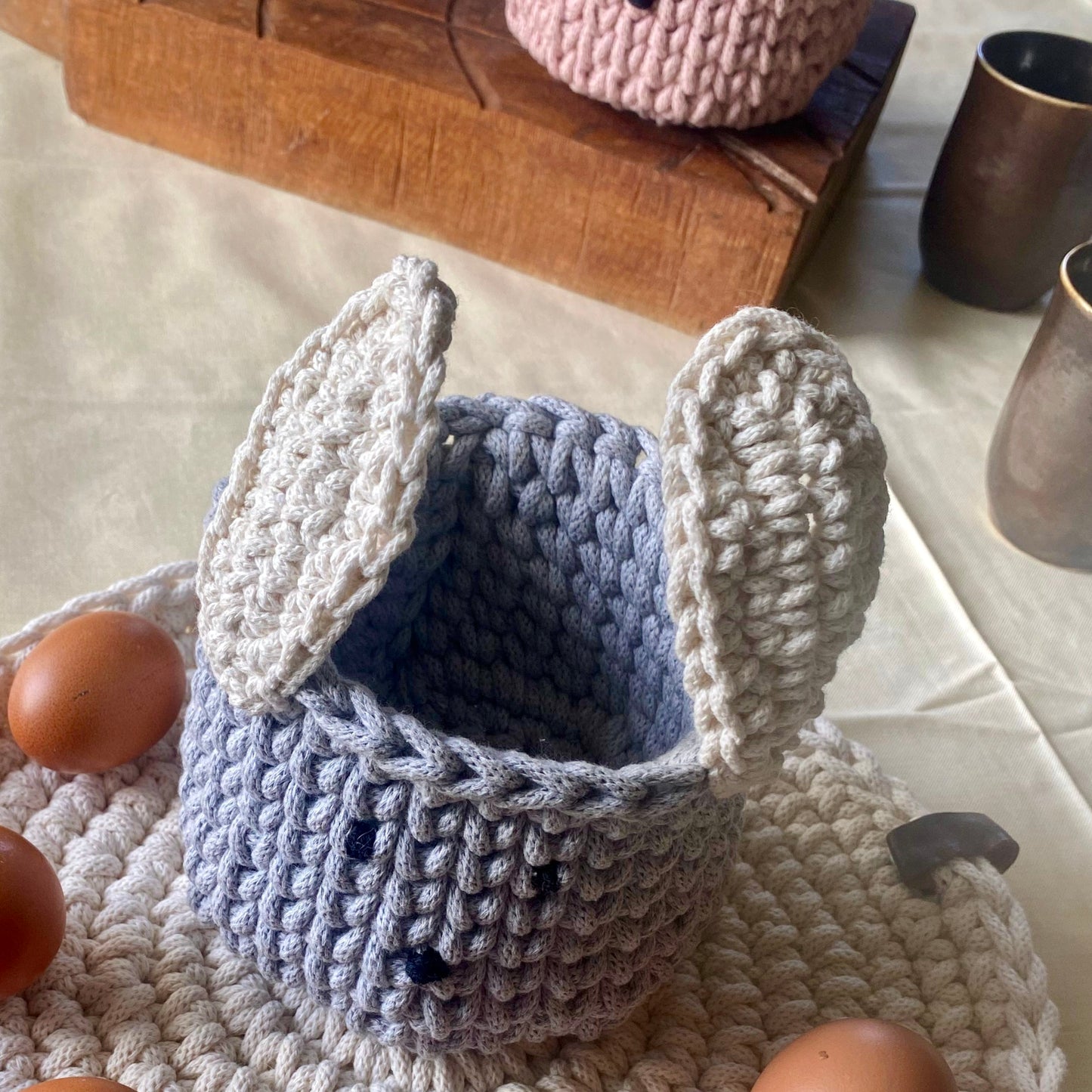 Gray Easter Bunny Basket - Kids Bunny Basket - Bunny Decor Nursery