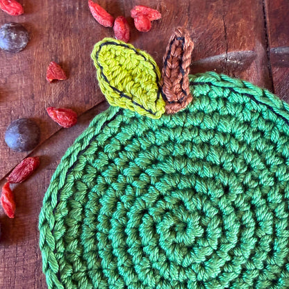 Green Crochet Apple Coasters – Set of 4