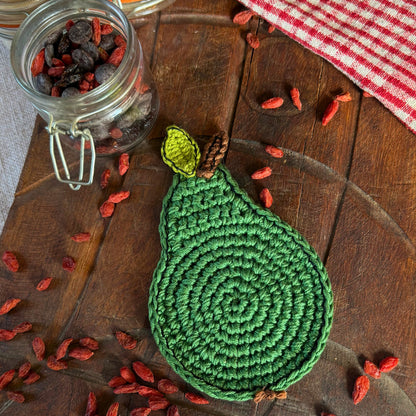 Green Crochet Pear Coasters – Set of 4