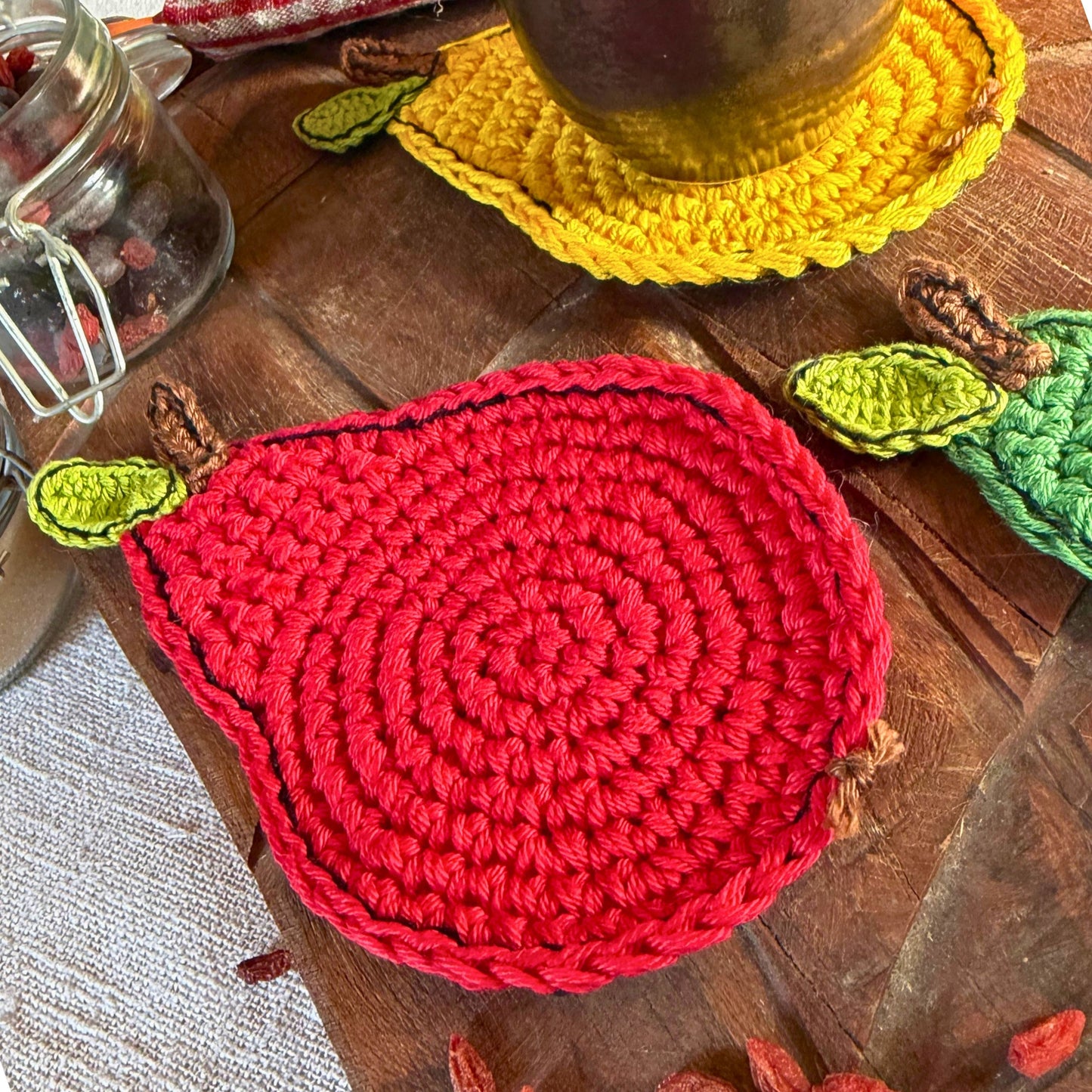 Red Crochet Pear Coasters – Set of 4
