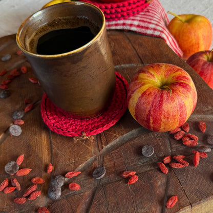 Red Crochet Apple Coasters – Set of 4