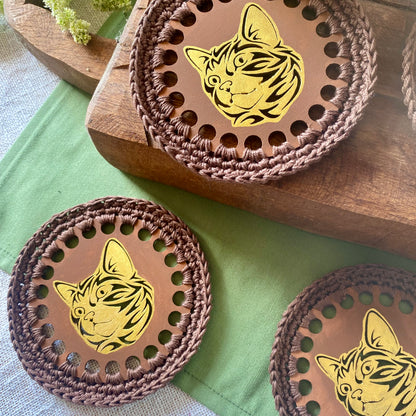 Wooden Gold Cat Coaster