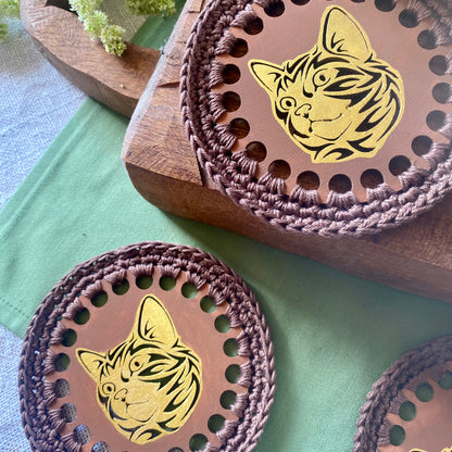 Wooden Gold Cat Coaster