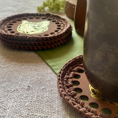 Wooden Gold Cat Coaster