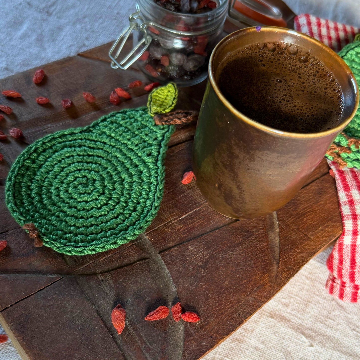 Green Crochet Pear Coasters – Set of 4